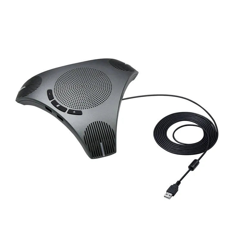 Wired USB plug-and-play microphone in black with compact desktop footprint, 5W power, 203.5x178.6x40mm dimensions