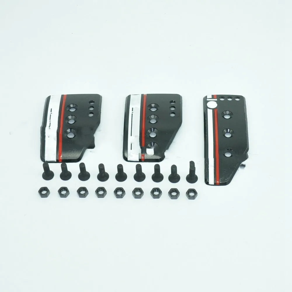 Aluminium alloy manual transmission car pedal set showing brake, accelerator and clutch