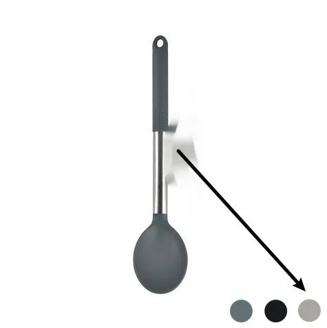 12 piece silicone kitchen utensil set with rotating storage bucket in black, dark grey or khaki colours