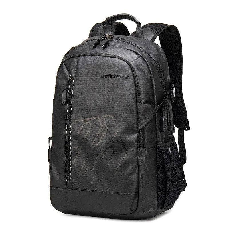 18-inch plaid pattern laptop backpack with curved shoulder strap in black, blue, orange or grey