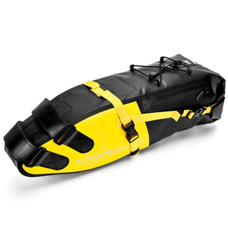 Waterproof PVC bicycle tail bag in black, green or yellow with 13L capacity for outdoor cycling