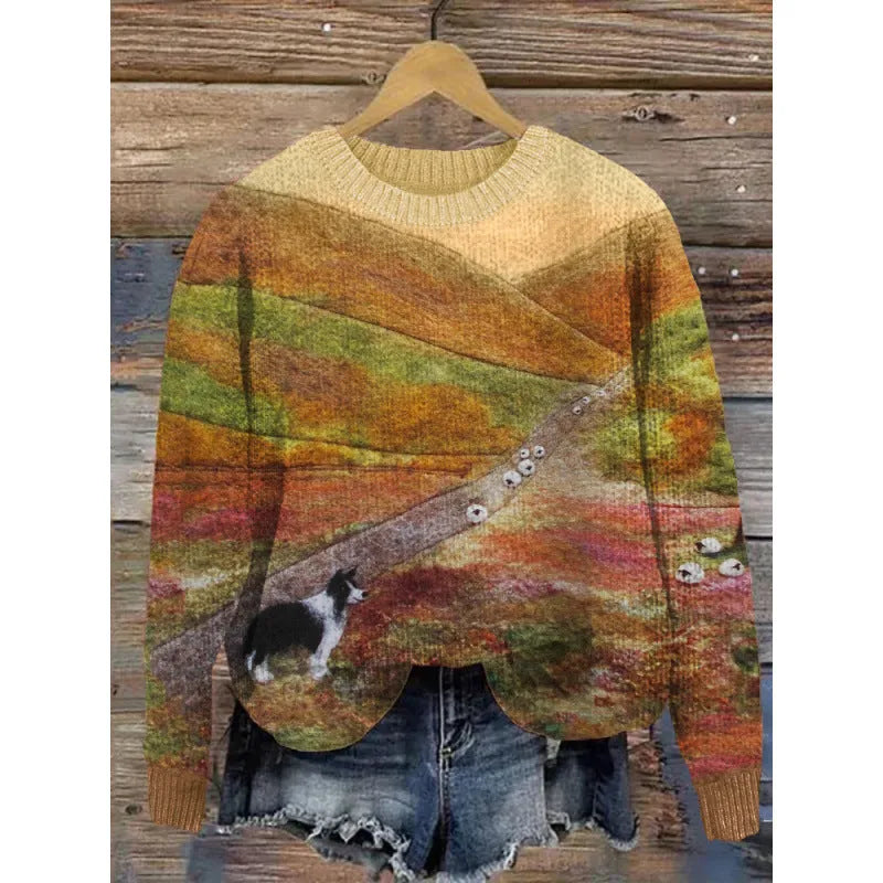 Little Flower digital printed round neck polyester sweater shown in one of twelve available colours.