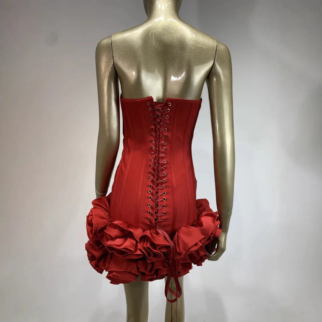 Women's urban style polyester dress with mid waist in black, red or white solid colours