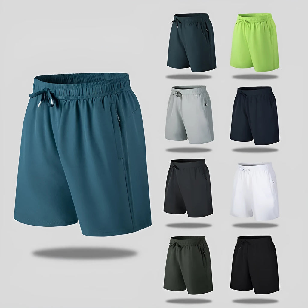 Men's loose fit quick-dry beach shorts in polyester ice silk fabric with micro-elastic waistband