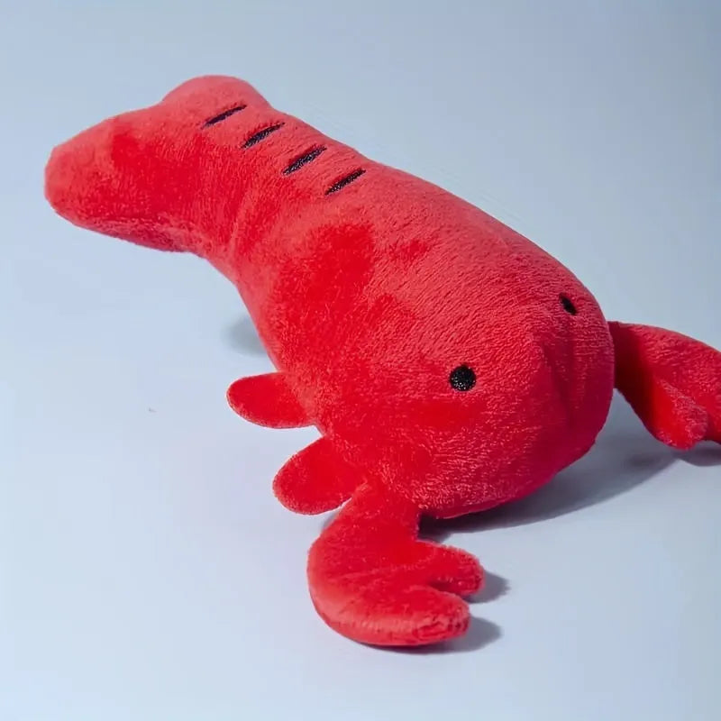 Red lobster-shaped squeaky plush dog toy with bite-resistant construction for small and medium breeds