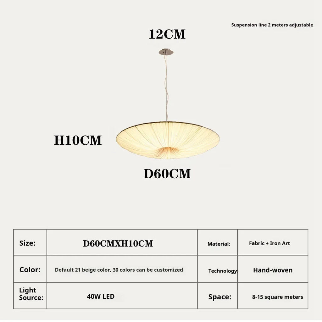 New Chinese minimalist bedroom chandelier with beige fabric shade, alloy frame, 50cm diameter option, Japanese style ceiling light