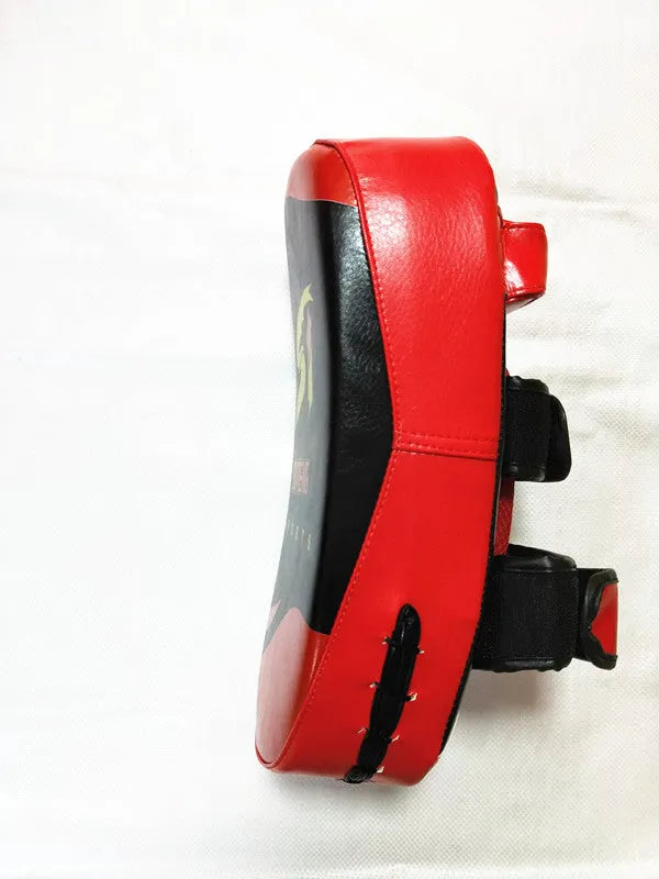 Black and red square boxing foot target with buckle straps on the back