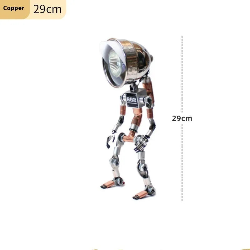 Robot-shaped study atmosphere light in silver or copper finish, 22cm or 29cm size
