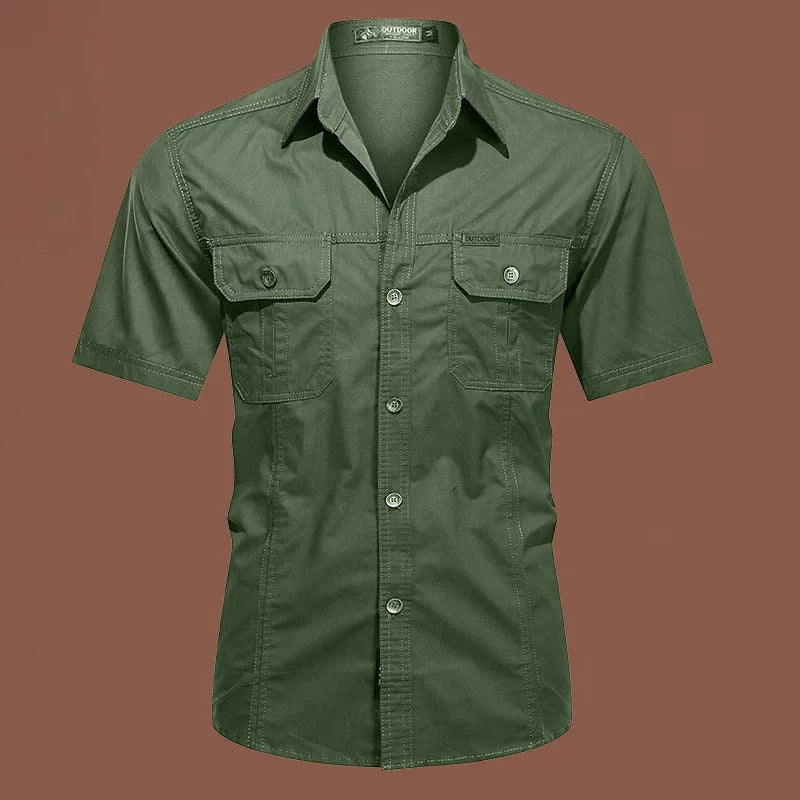 Men's cotton work shirt short sleeve loose fit cardigan style in multiple colours