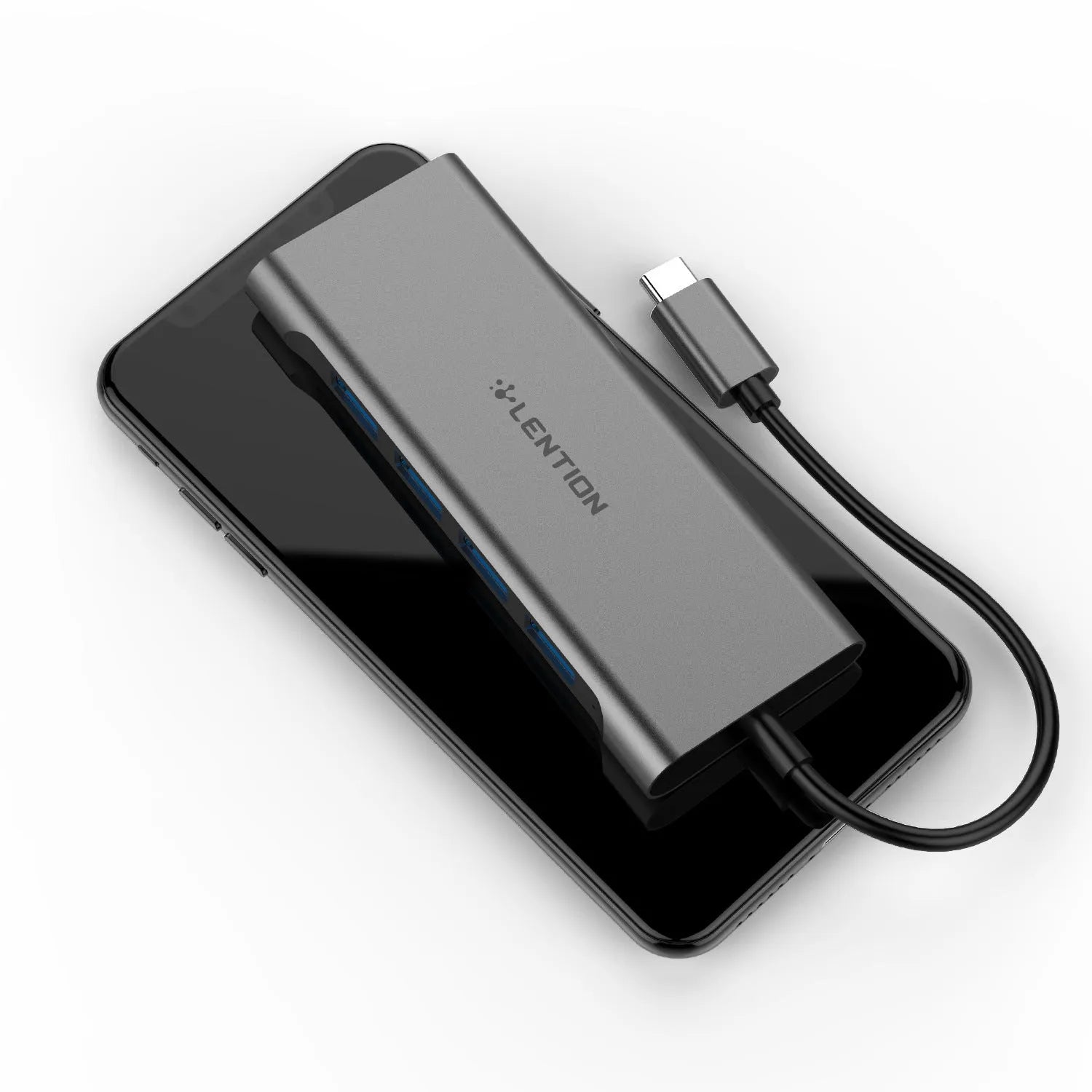 Lansheng USB Type C hub with four USB 3.0 ports and HDMI output in silver colour