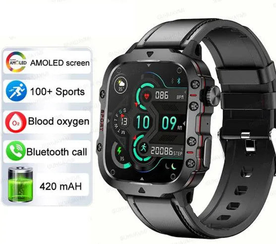 QX11 Smart Bluetooth Watch in black with TFT touch screen showing heart rate data.