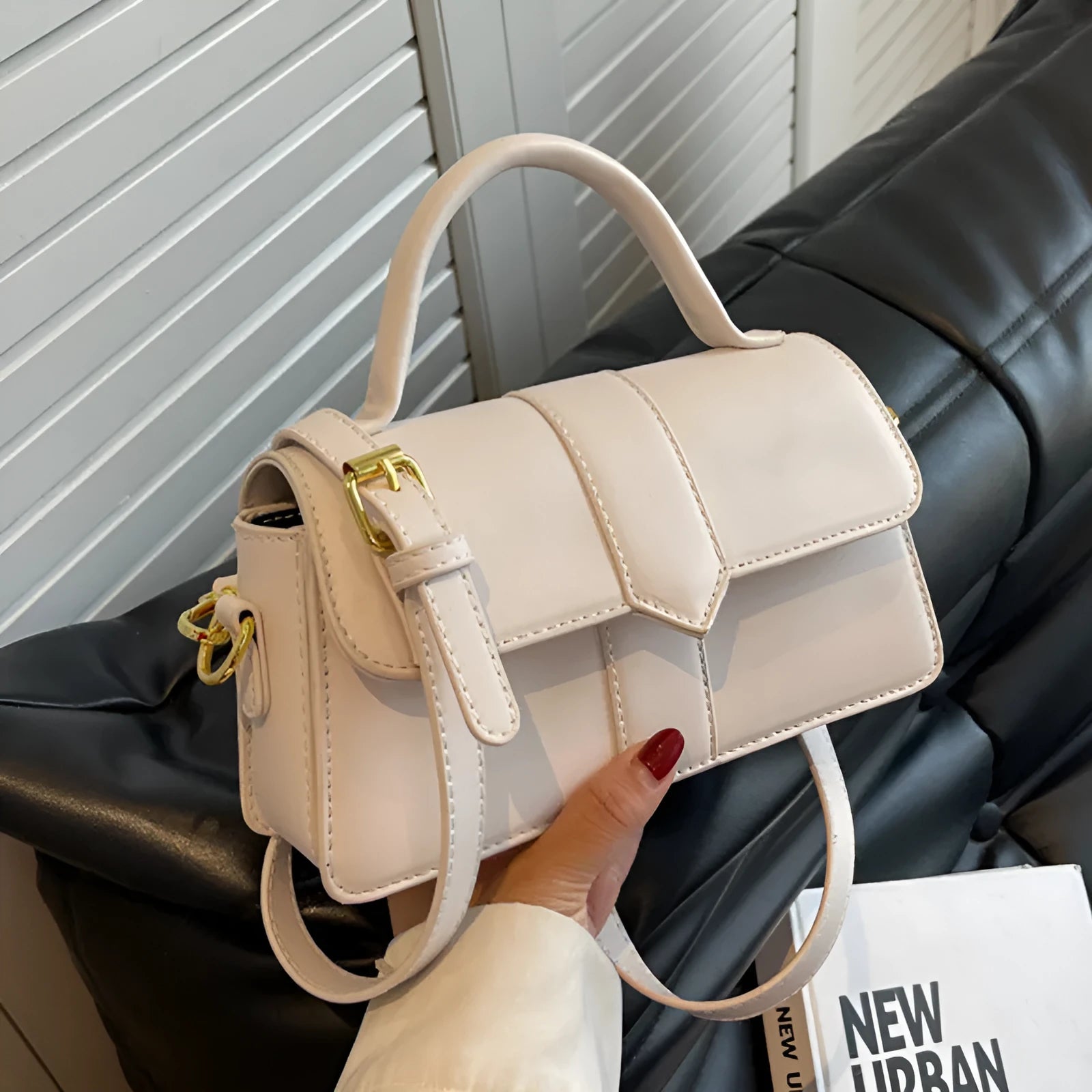 Women's PU messenger bag in horizontal square design with 22cm width, available in multiple colours