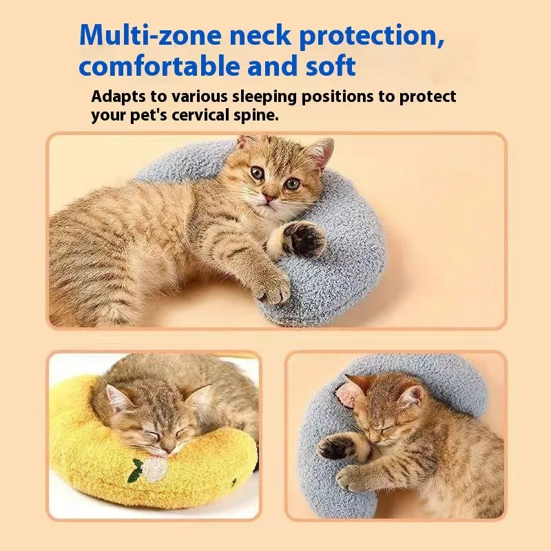 Cat sleeping mat with U-shaped neck protection pillow in blue moon style