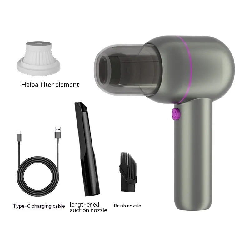XC-06 Gray handheld portable car cleaner with rechargeable battery and multiple nozzle attachments