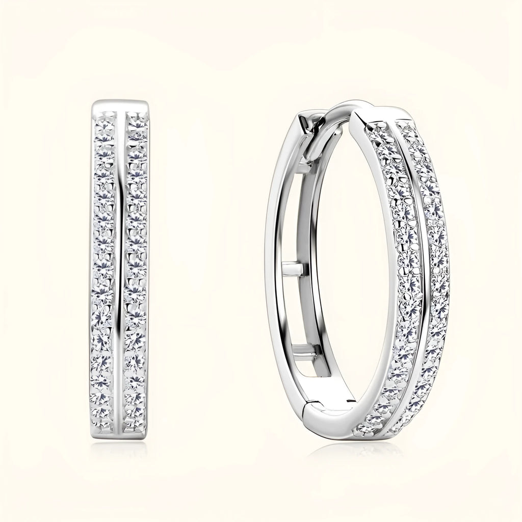 Geometric moissanite earrings with 0.16 karat stone, tassel, and double ring details in gold finish
