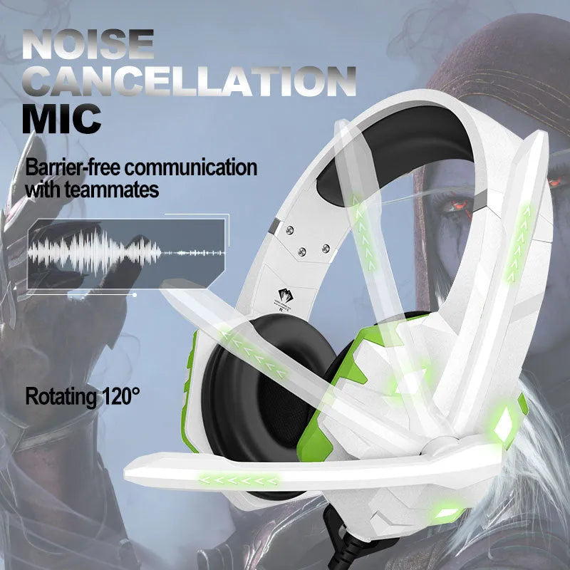 Wired gaming headset with microphone and breathing LED lights in blue colour