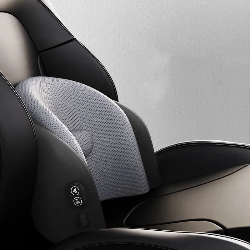 Car seat electric massage waist cushion and headrest in memory cotton, shown in grey