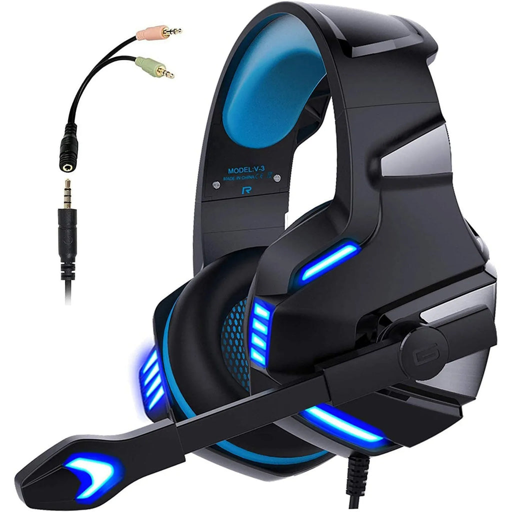Inzhuo V3 black blue e-sports headset with 50mm speaker and braided cable