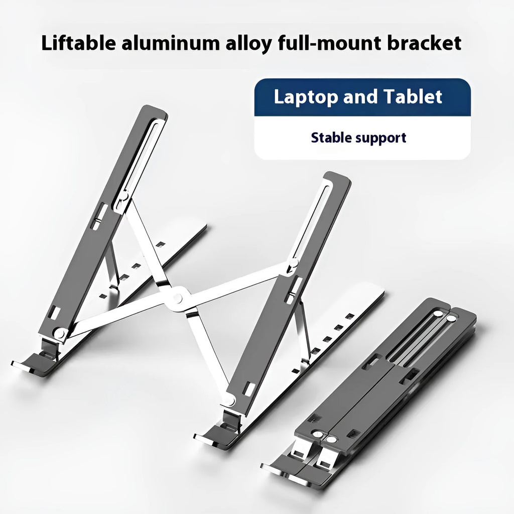 N3 aluminium alloy folding laptop stand in silver colour showing 16-18 inch size with cloth storage bag