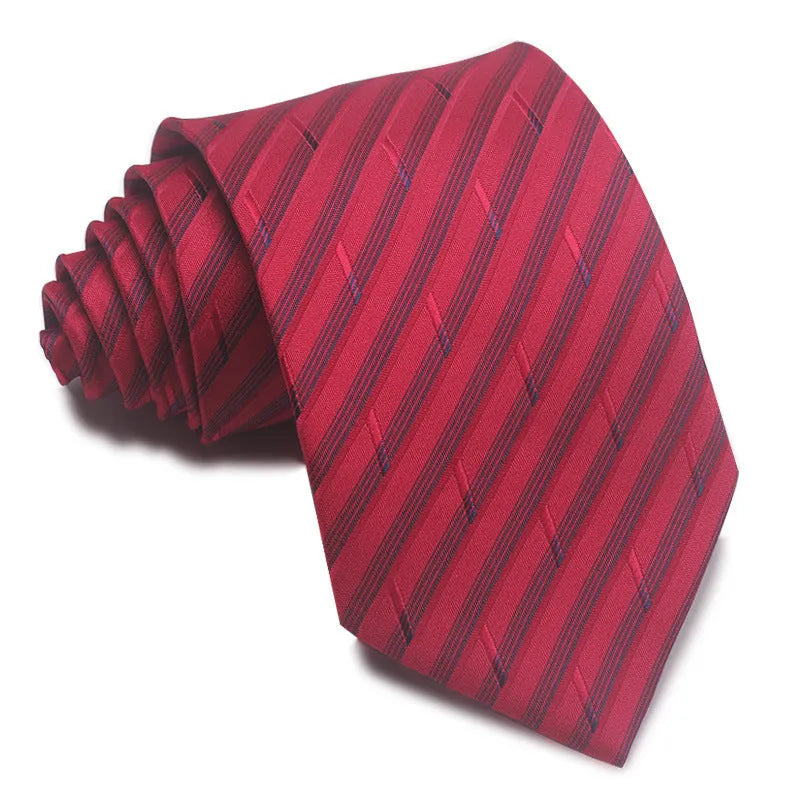 8cm wide red black and blue striped polyester jacquard business tie for men