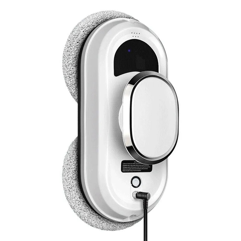 White automatic window cleaning robot with remote control and accessories including safety rope adapter