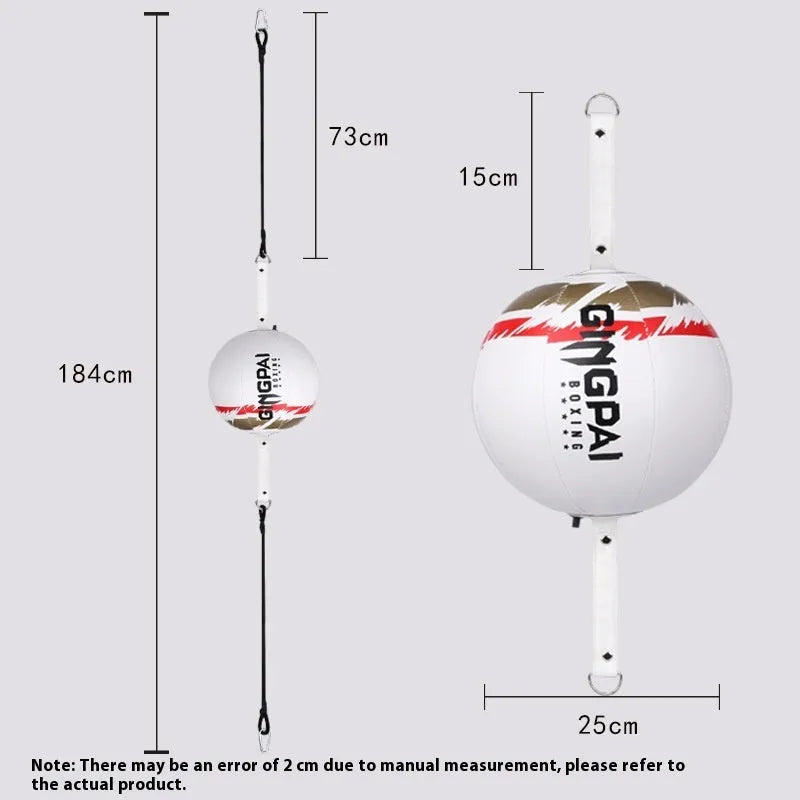 Black hanging boxing speed ball made of PU leather for reaction training.