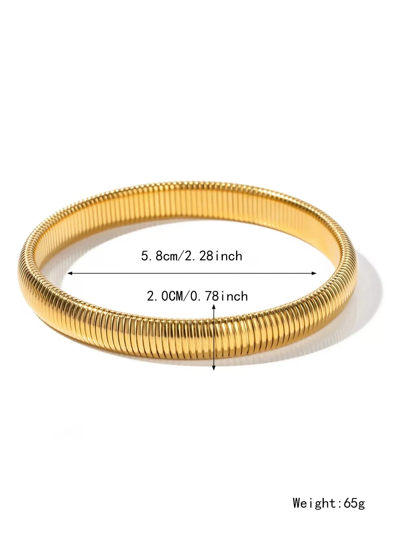 Women's titanium steel bracelet with vertical stripe pattern in gold or silver finish