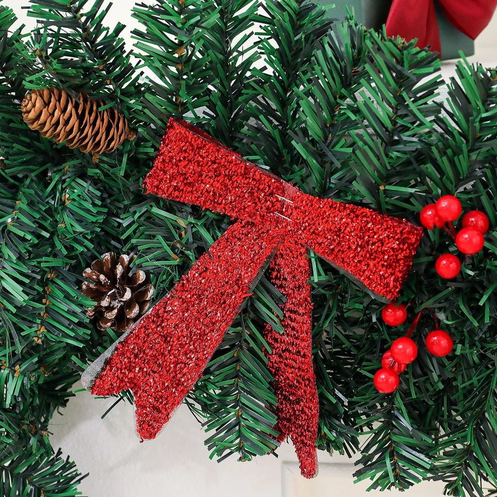 Rattan pine cone bow Christmas decoration with European style design and optional lighting effects