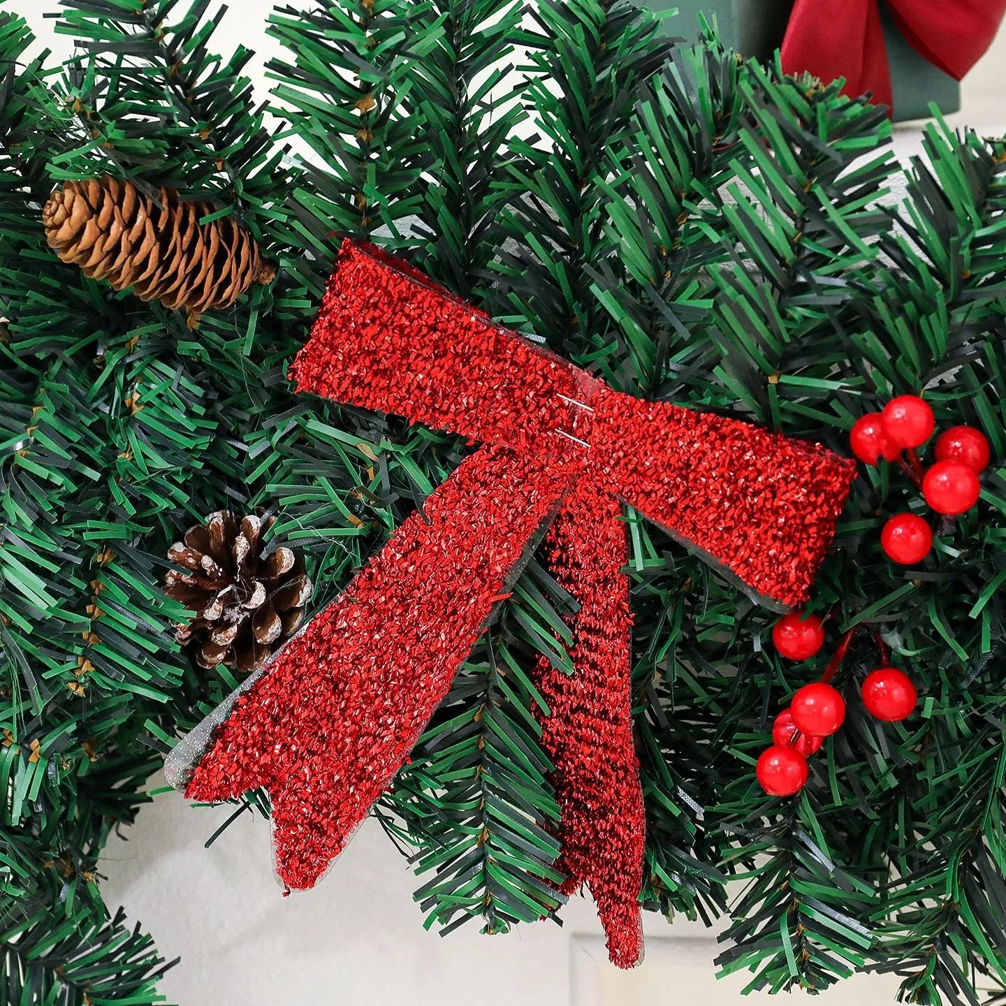 Rattan pine cone bow Christmas decoration with European style design and optional lighting effects