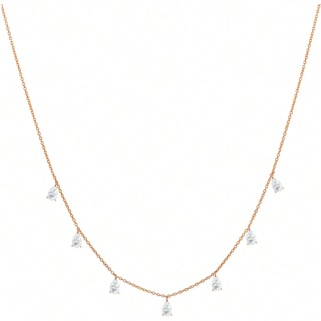 Women's adjustable 925 silver necklace with a drop-shaped artificial zircon pendant on an O-chain.