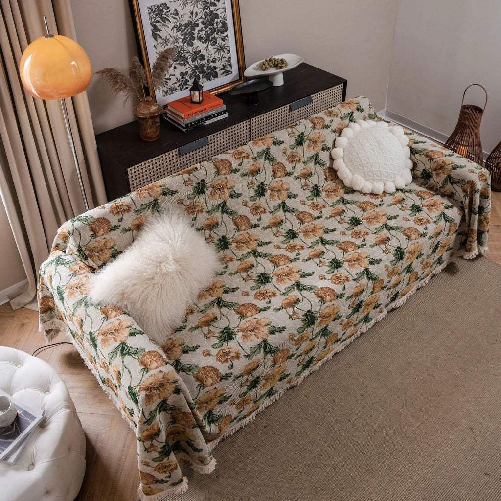 American country style jacquard sofa cover with anti-hair scratch flower pattern in polyester cotton fabric