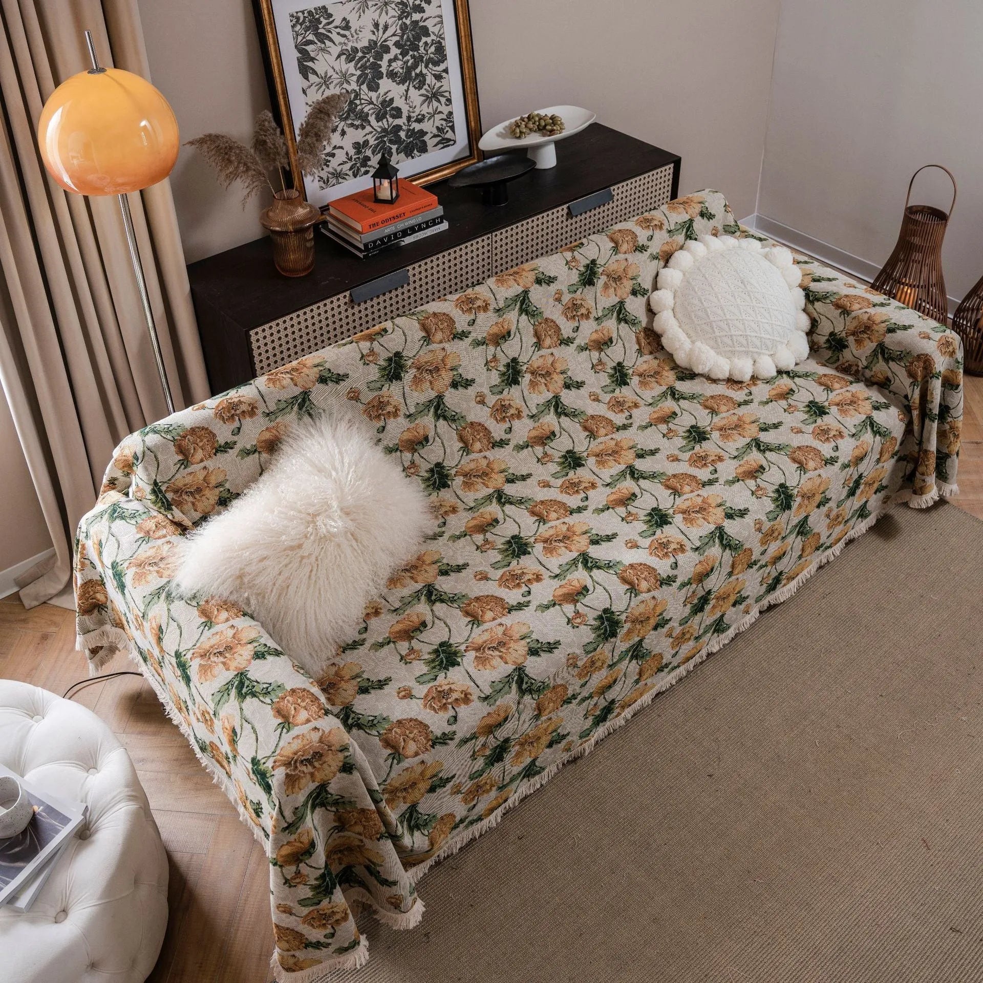 American country style jacquard sofa cover with anti-hair scratch flower pattern in polyester cotton fabric
