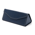 Black triangle folding glasses case with handmade stitching on PU cowhide exterior