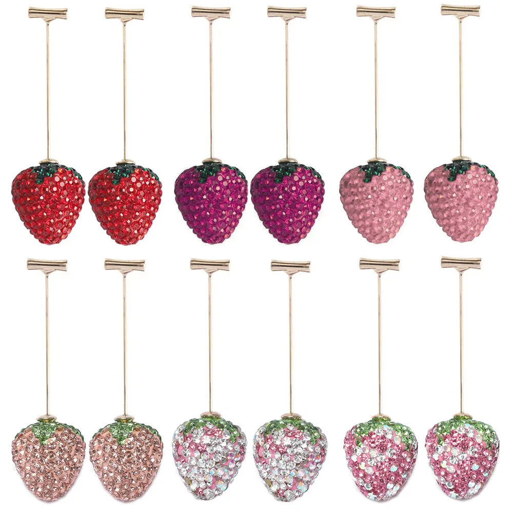 Geometric strawberry earrings with spot drill texture in six colour options including red, pink and white powder