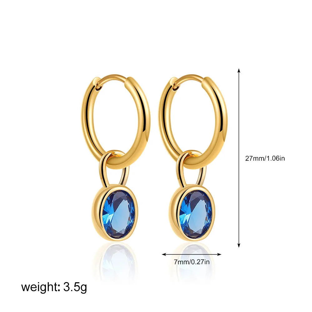 Women's retro simple oval zircon earrings in copper available in six different colours