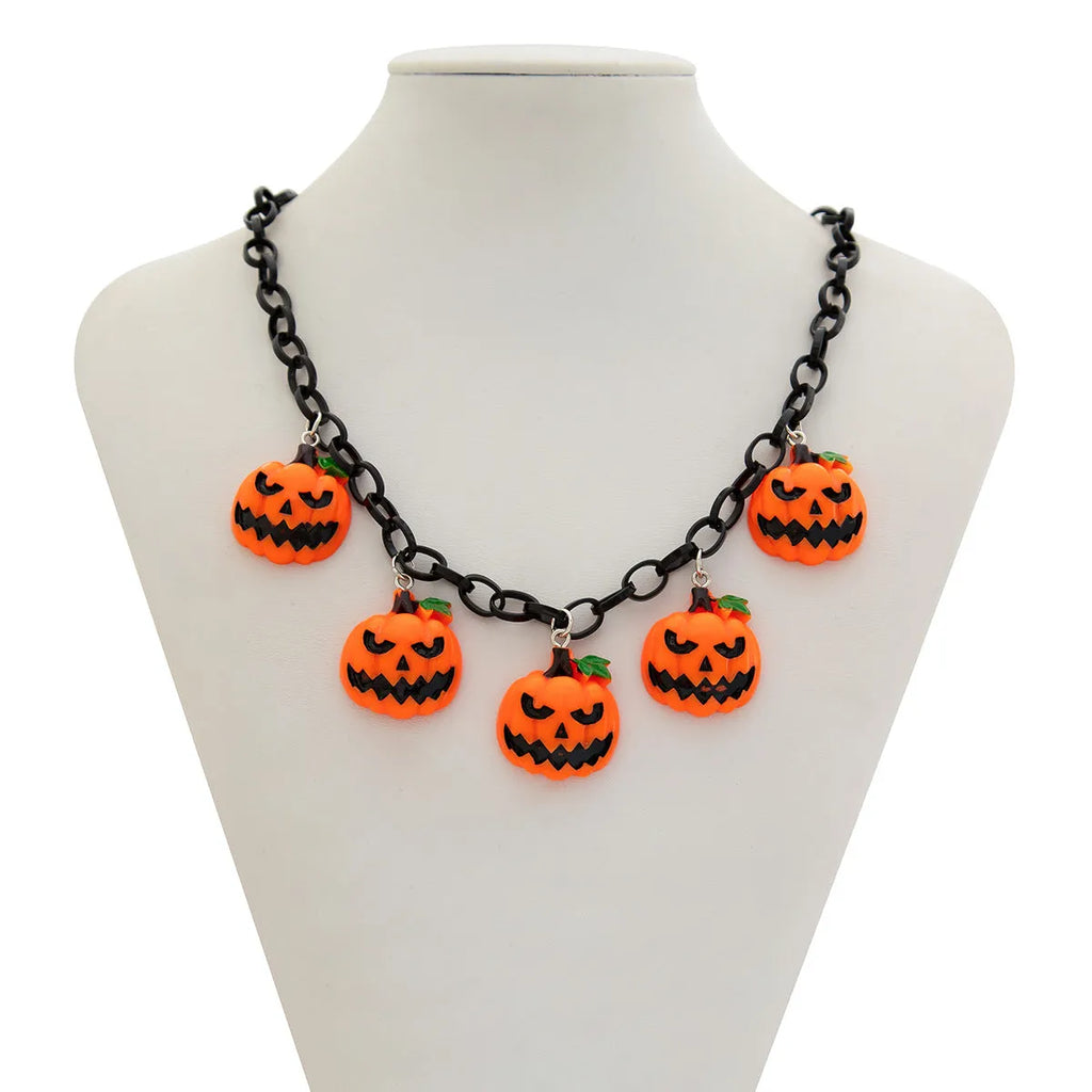 Halloween pumpkin ghost cartoon necklace with mixed colour acrylic pendant on 30cm chain