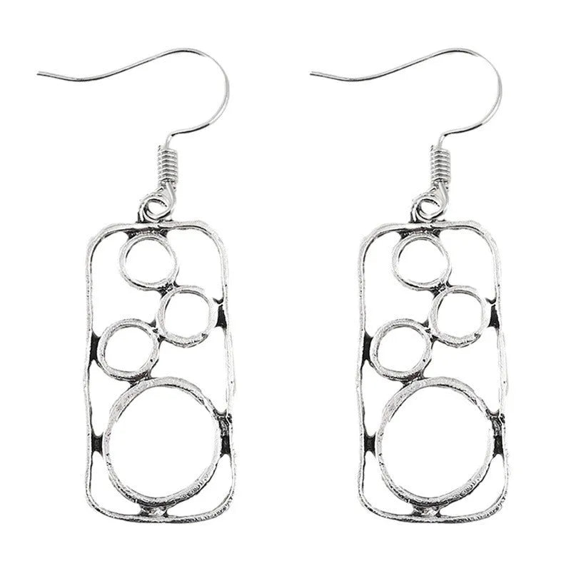 Geometric earrings with irregular square and round design in antique silver colour