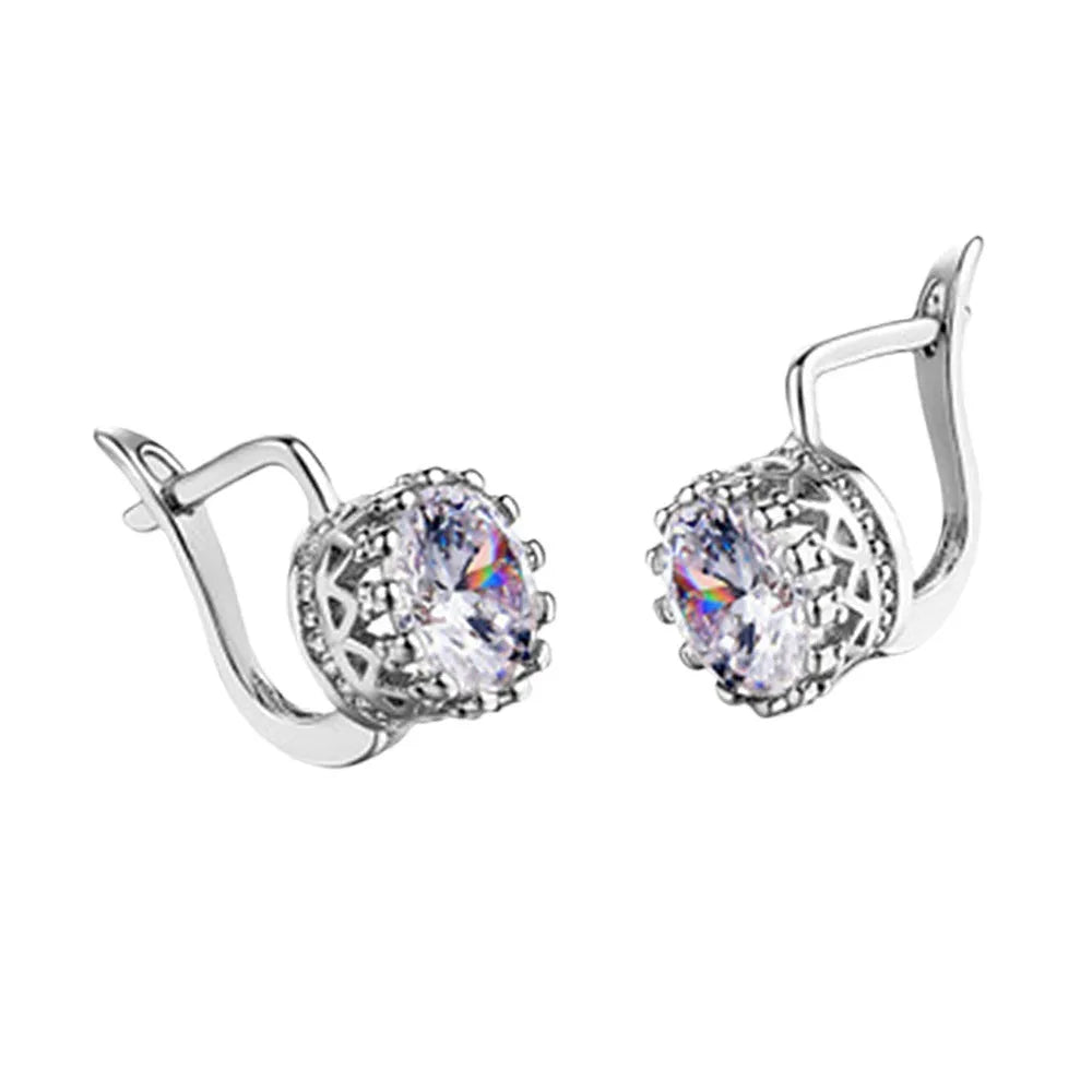 Korean retro crown ear clips in copper with white diamond detailing, rose gold and white gold colour options