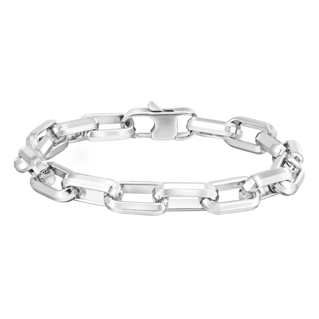 Men's titanium steel square chain bracelet in steel colour showing simple geometric design