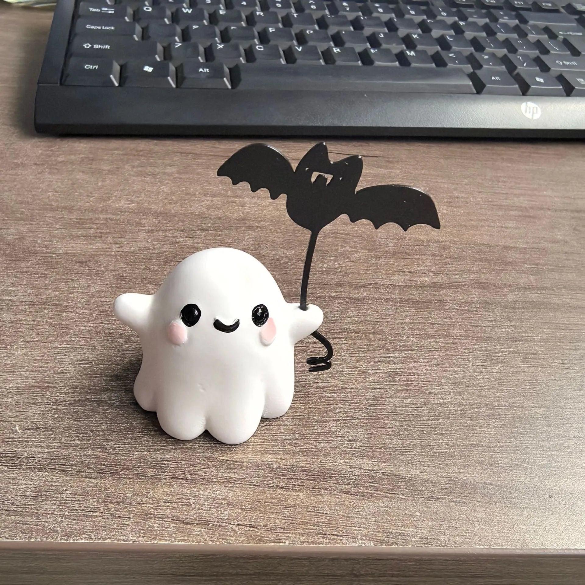 Mini resin ghost walking dog Halloween statue with bat, American style ornament