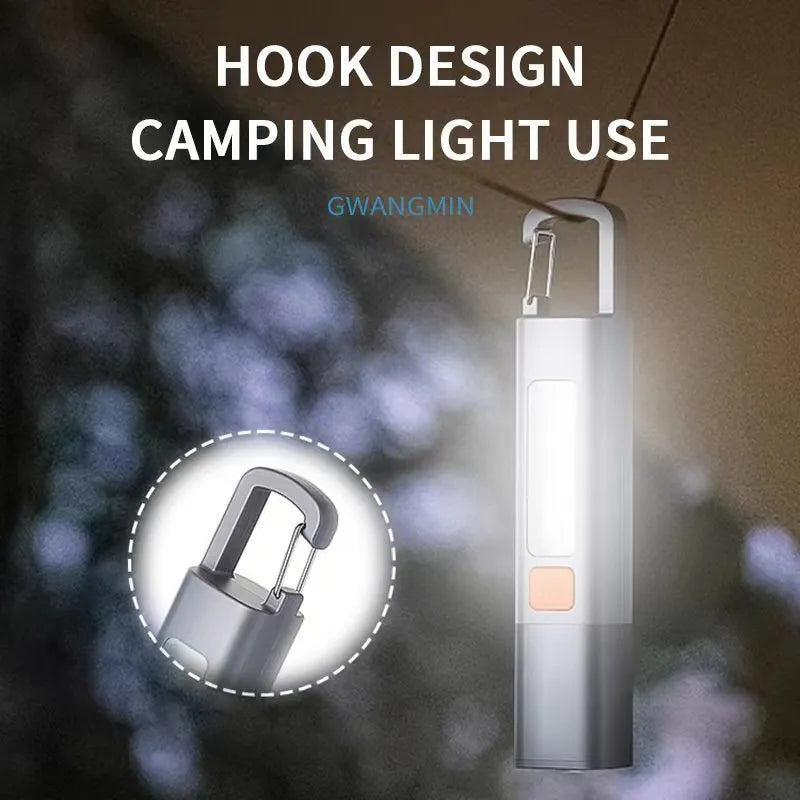 Multifunctional camping lantern rechargeable portable hook flashlight gray ABS 5W with keychain