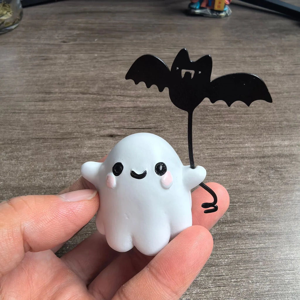 Mini resin ghost walking dog Halloween statue with bat, American style ornament