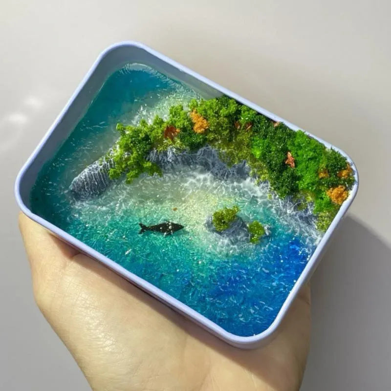 DIY marine landscape handmade ornament with bamboo peninsula iron box design