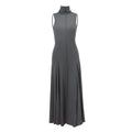 Women's grey backless half turtleneck dress with slim-fit high-waist silhouette