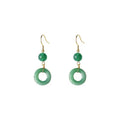 Green Chinese peace buckle earrings with geometric design and 14K gold plating