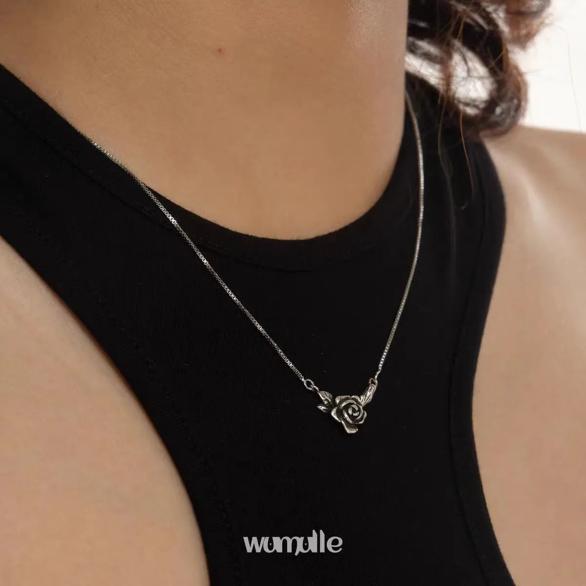 Retro black rose necklace for women with distressed vintage rose finish copper pendant cross chain