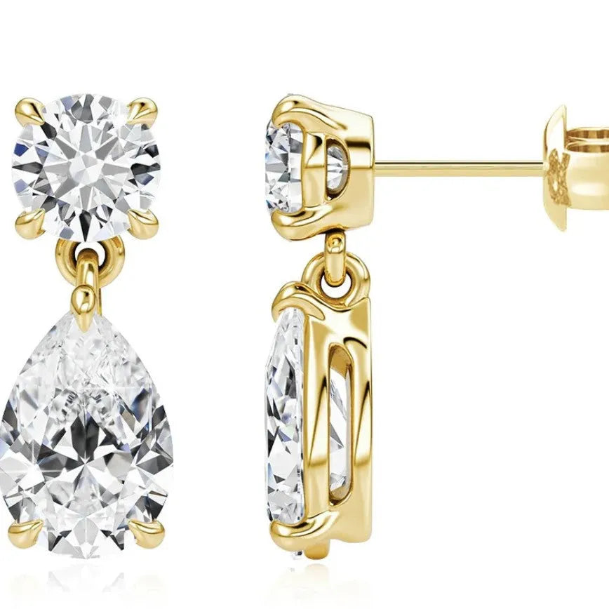 Geometric water drop moissanite stud earrings in sterling silver with gold or silver finish