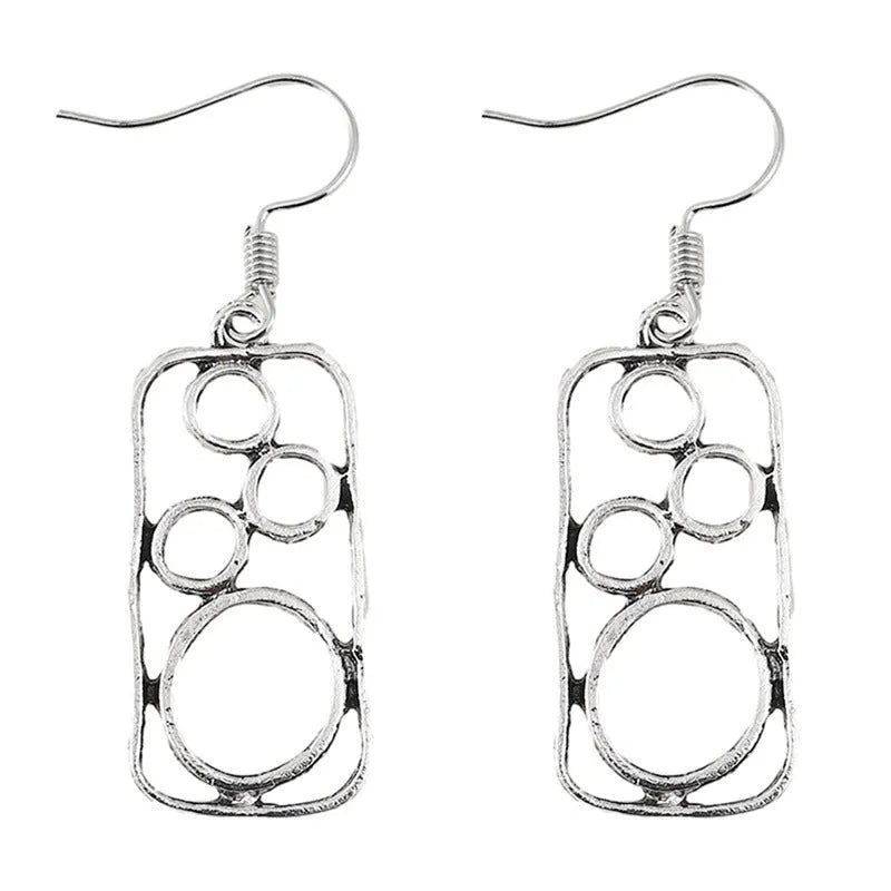 Geometric earrings with irregular square and round design in antique silver colour