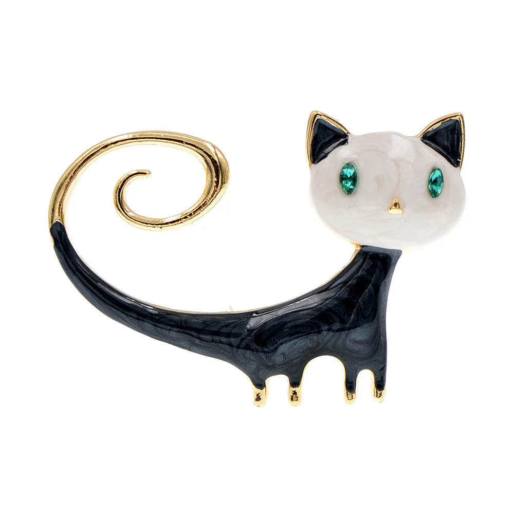 Personalised painted tailing up kitty brooch in alloy metal, orange and white colour options