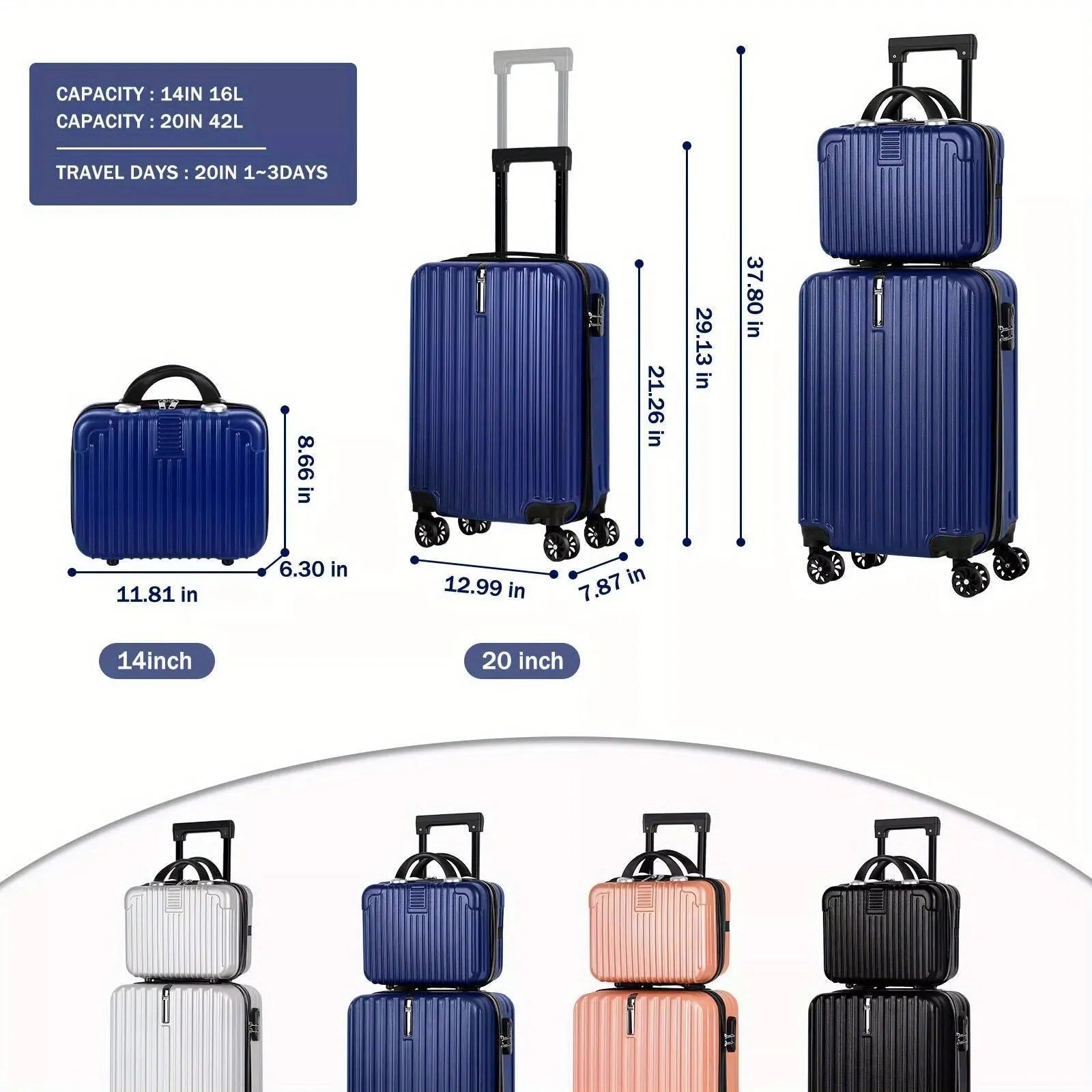 Aluminium alloy luggage set with 14-inch and 20-inch trunks for travel packing
